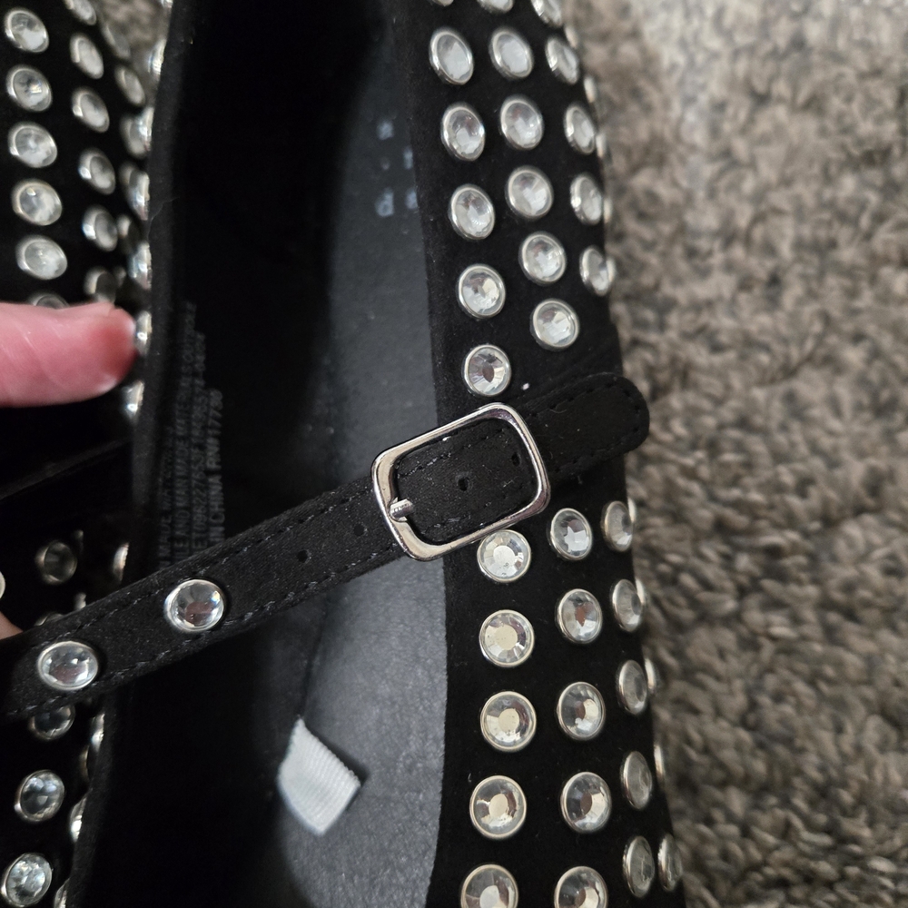 Issa Black Rhinestone Studded Mary Jane Style Ballet Flats Shoes, Size 8, NWOT - Picture 9 of 11